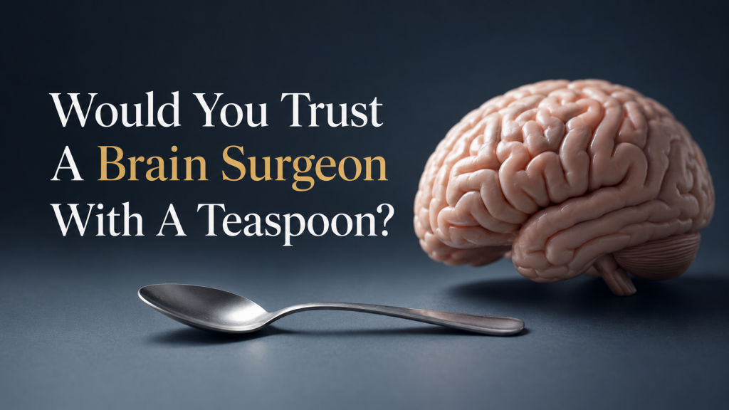 A brain with a teaspoon
