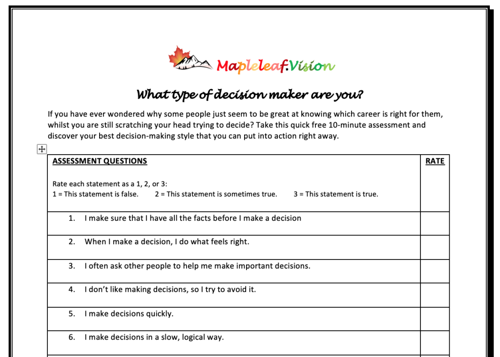 Sample of the "decision-maker” assessment