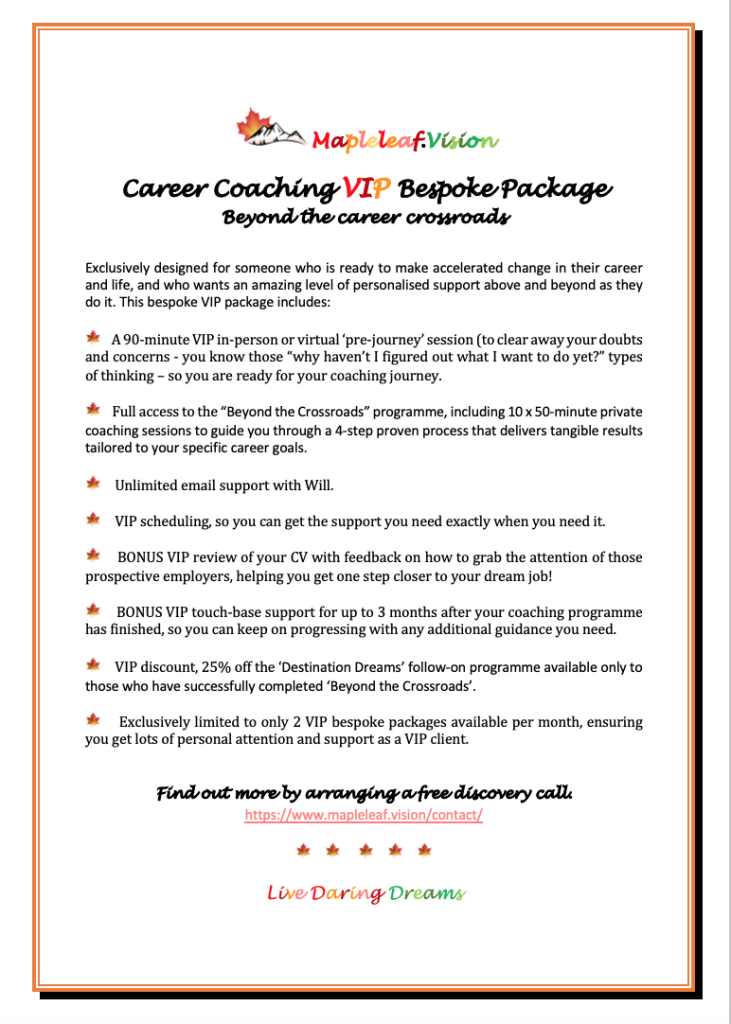 Mapleleaf Vision career coaching VIP bespoke package.