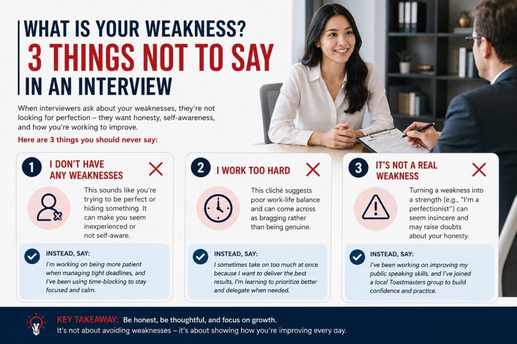 What is your weakness? 3 things not to say in an interview situation.