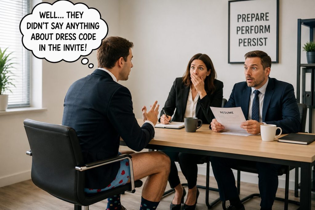 “I forgot my pants!” 7 things NOT to do at a job interview + #1 must-do tip to get the job.