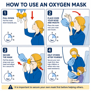 Instructions for using oxygen mask on plane