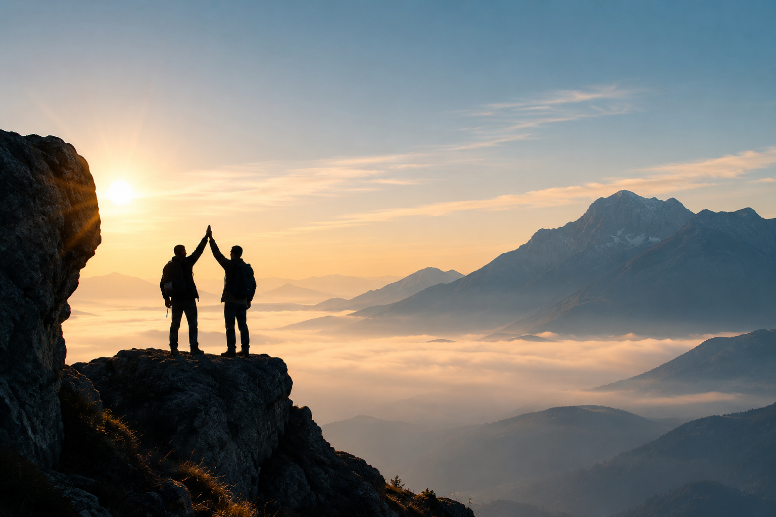 High 5 on mountain top