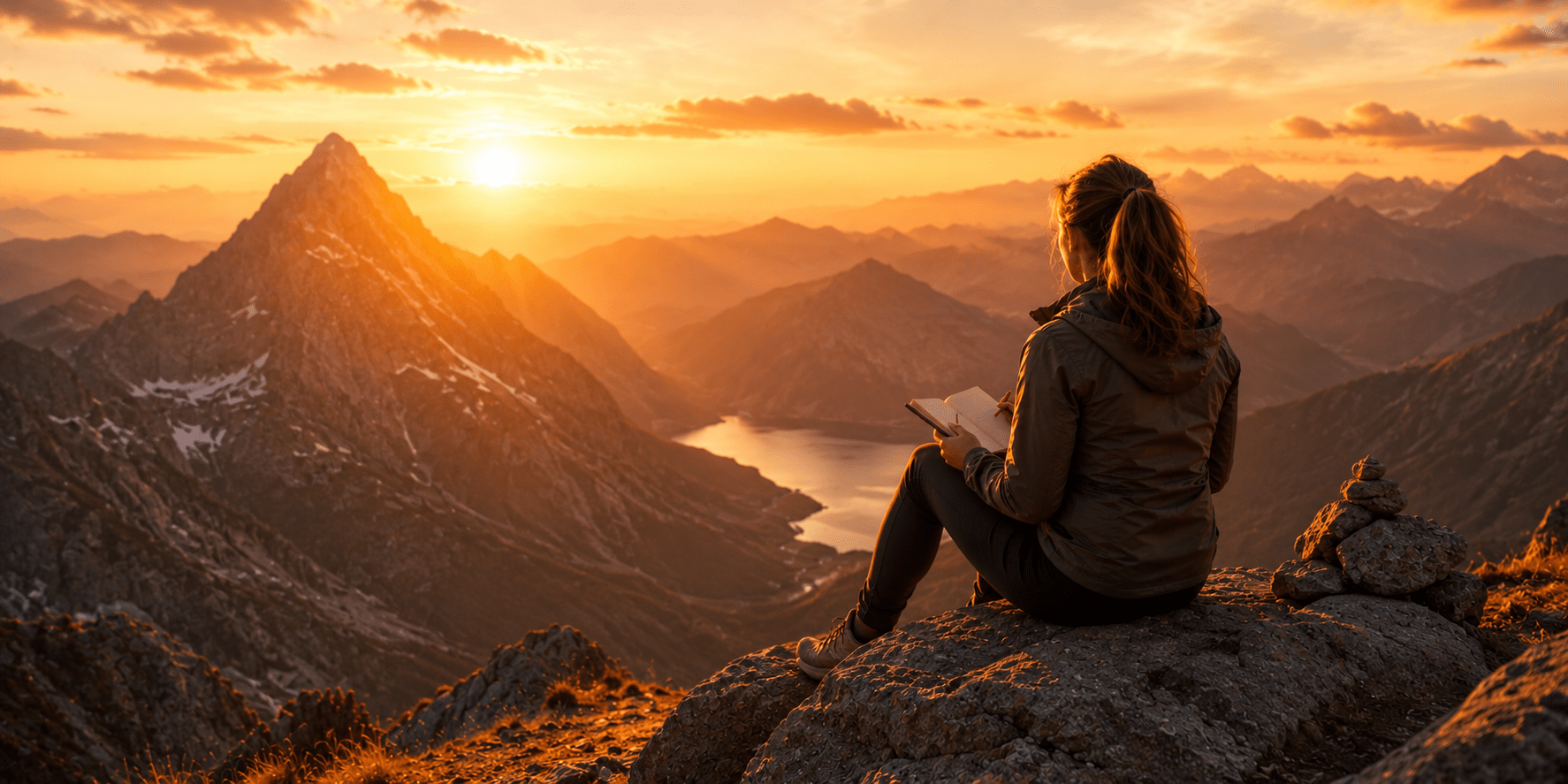 Woman in mountains making plans